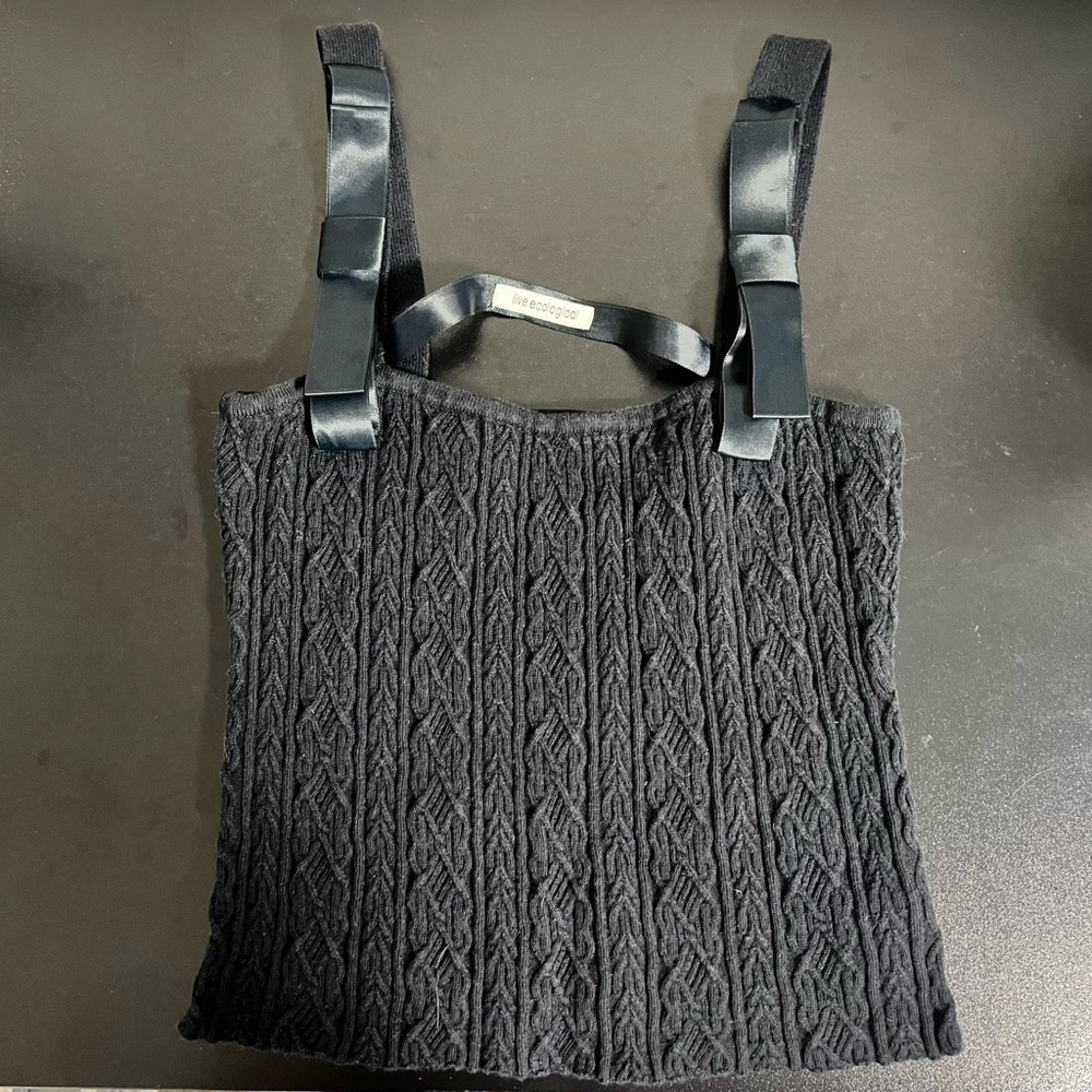 Vintage Black Cable Knit Sweater Tank – Size S